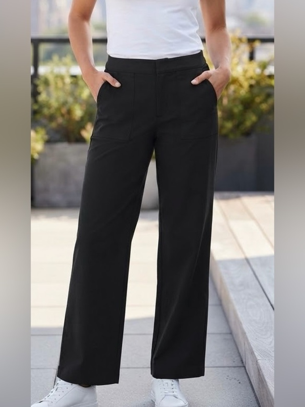 Athleta Black Wide-Leg Pull-On Stretch Pants